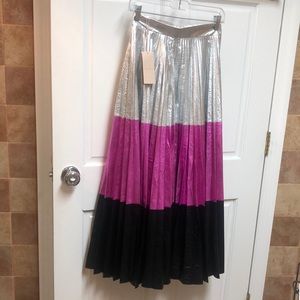 Christopher Kane long Metallic multi striped pleated Skirt.Size 40 and 44